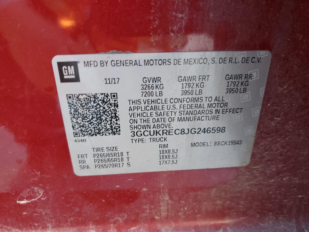 2018 Chevrolet Silverado VIN 3GCUKREC8JG246598 Copart auction photo, front end / rear end damage thumbnail 15
