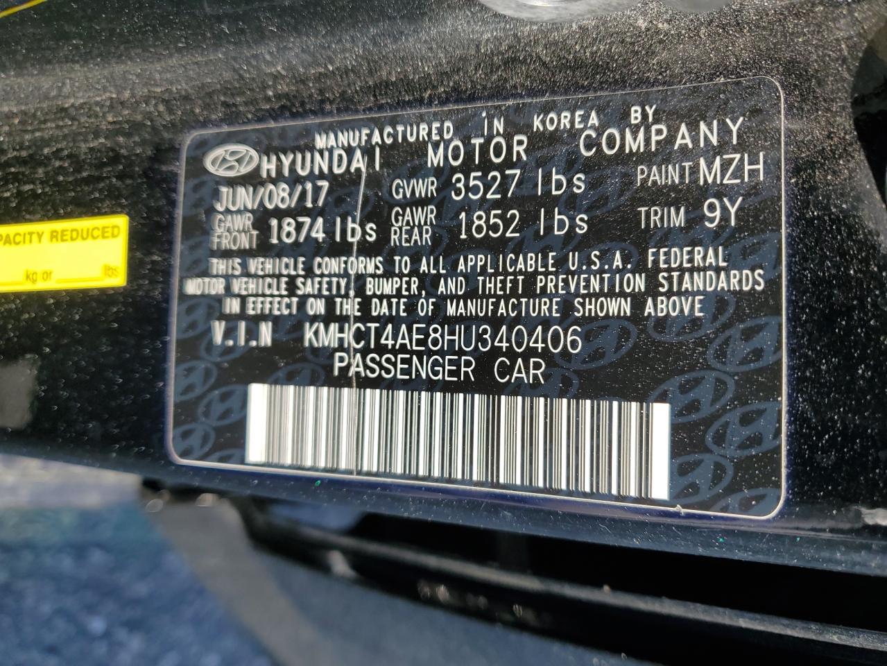 2017 Hyundai Accent VIN KMHCT4AE8HU340406 Copart auction photo, rear end damage thumbnail 12