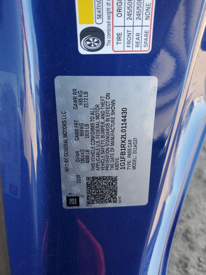 2020 Chevrolet Camaro VIN 1G1FB1RX2L0114430 Copart auction photo, front end / minor dent/scratches damage thumbnail 12