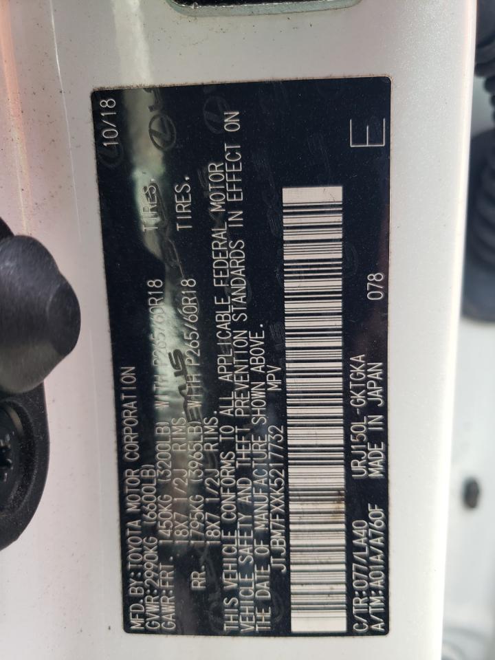 2019 Lexus GX VIN JTJBM7FXXK5217732 Copart auction photo, front end / side damage thumbnail 13