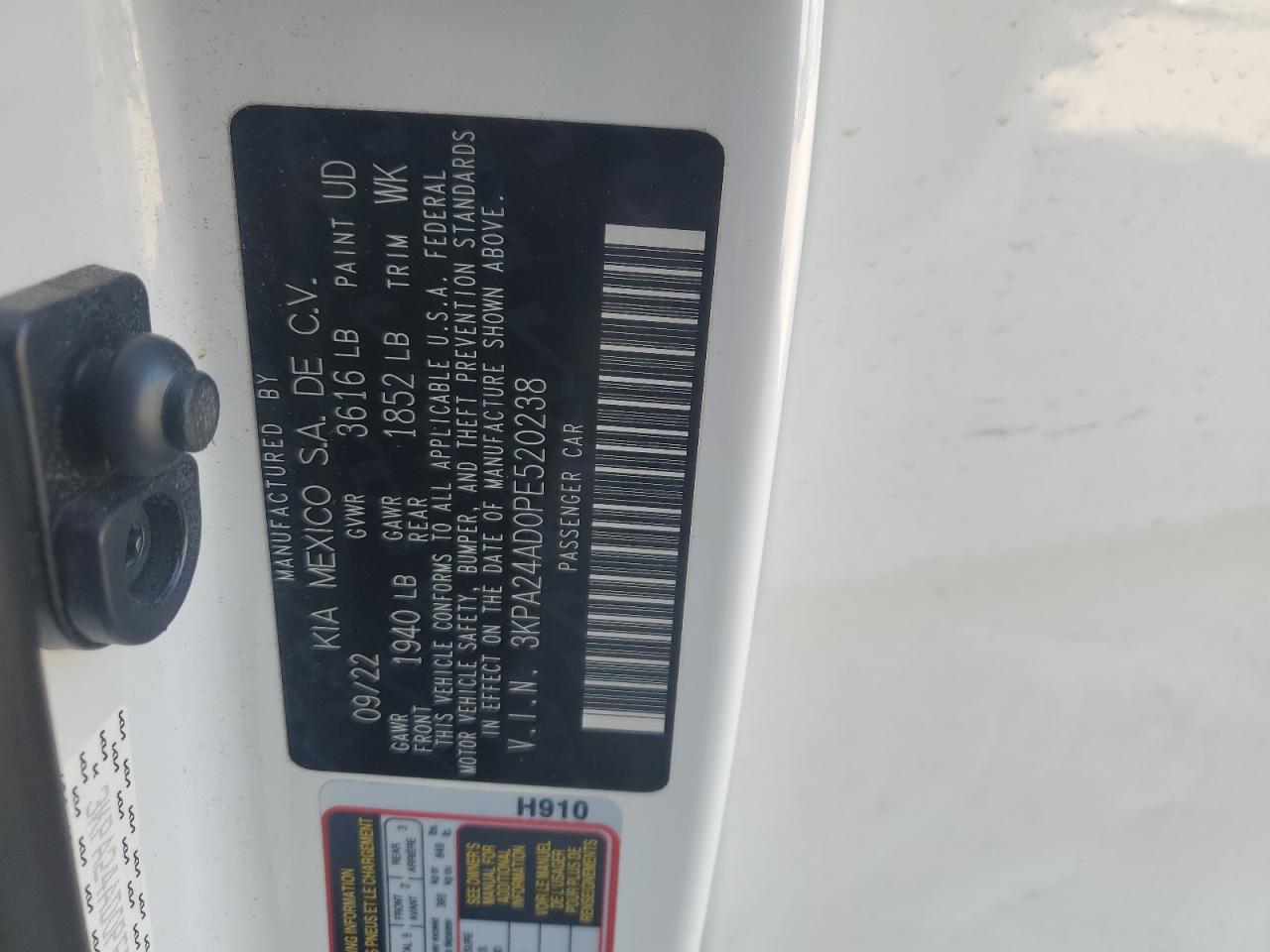 2023 KIA Rio VIN 3KPA24AD0PE520238 Copart auction photo, rear end damage thumbnail 14