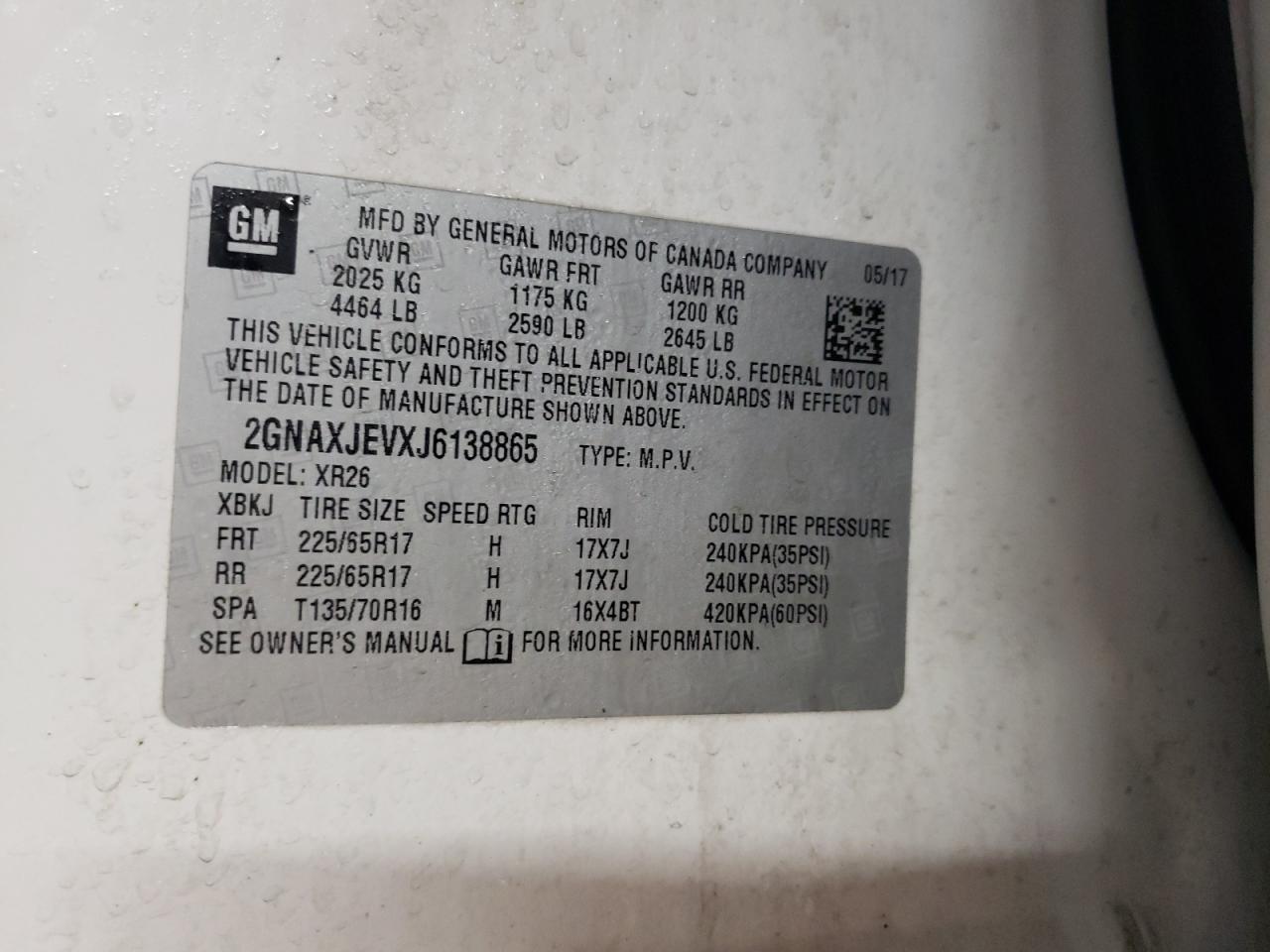 2018 Chevrolet Equinox VIN 2GNAXJEVXJ6138865 Copart auction photo, front end damage thumbnail 13