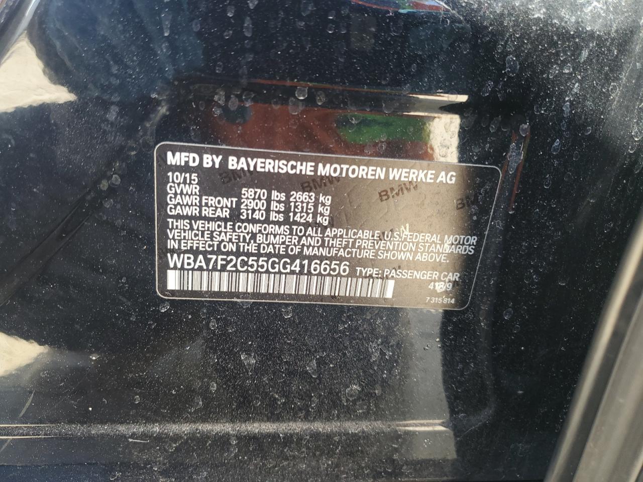 2016 BMW 7er VIN WBA7F2C55GG416656 Copart auction photo, rear end damage thumbnail 12