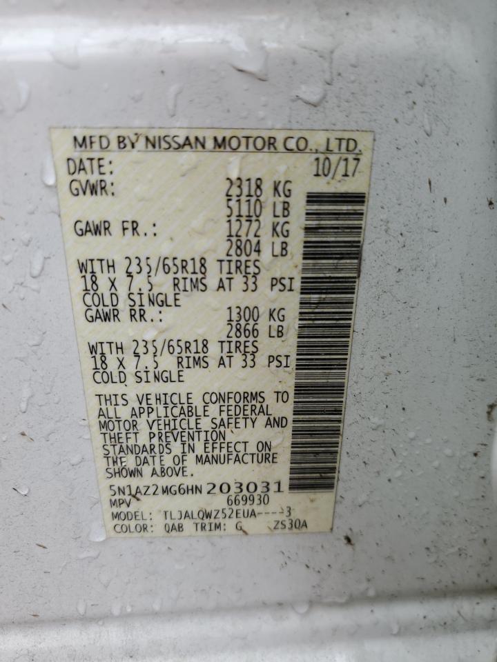 2017 Nissan Murano VIN 5N1AZ2MG6HN203031 Copart auction photo, side damage thumbnail 13