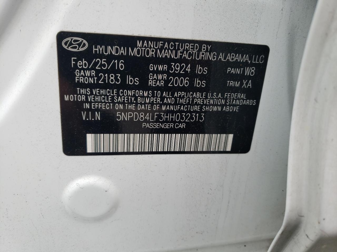 2017 Hyundai Elantra VIN 5NPD84LF3HH032313 Copart auction photo, front end damage thumbnail 15