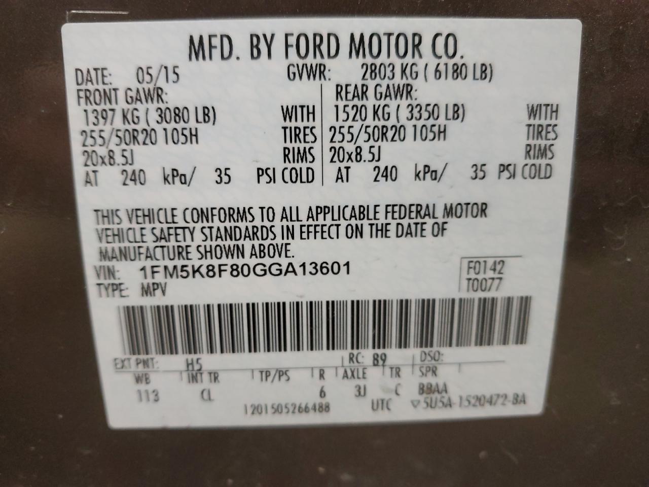 2016 Ford Explorer VIN 1FM5K8F80GGA13601 Copart auction photo, front end damage thumbnail 15