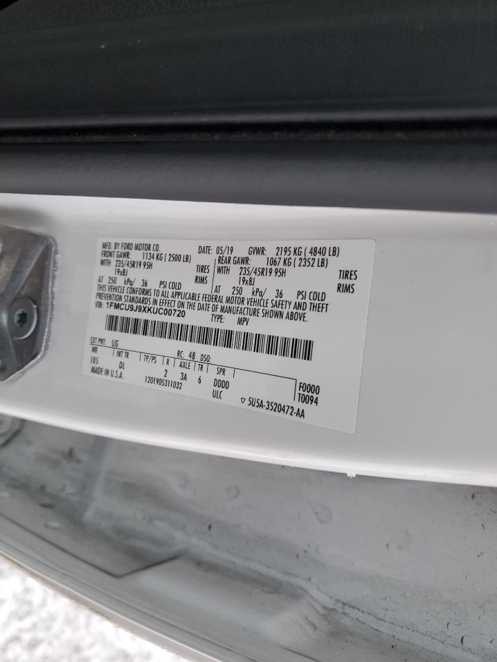 2019 Ford Escape VIN 1FMCU9J9XKUC00720 Copart auction photo, mechanical damage thumbnail 13