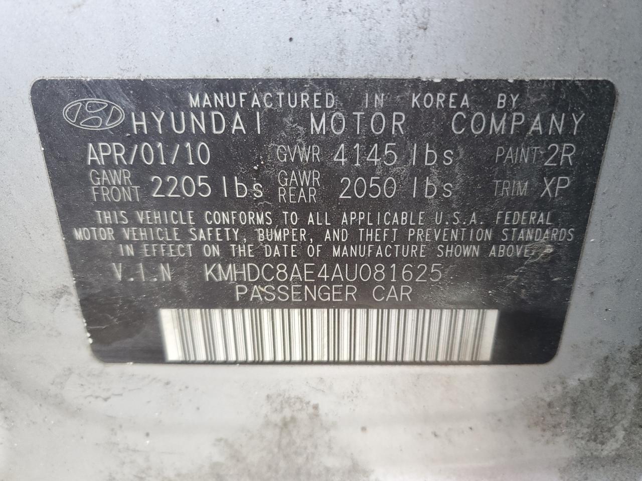 2010 Hyundai Elantra VIN KMHDC8AE4AU081625 Copart auction photo, side damage thumbnail 12