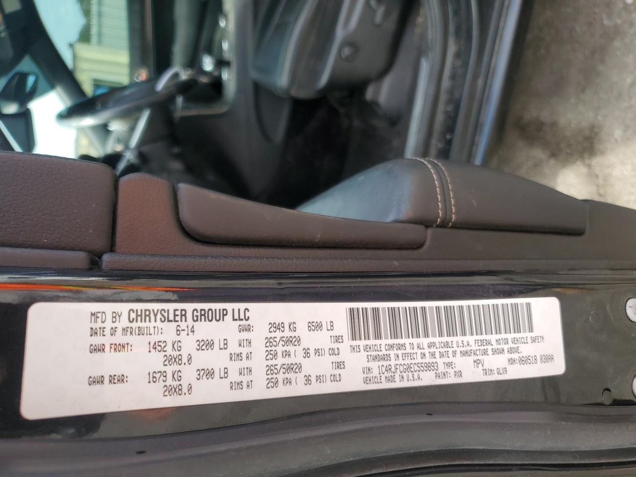 2014 Jeep Grand Cherokee VIN 1C4RJFCG0EC559893 Copart auction photo, front end damage thumbnail 15