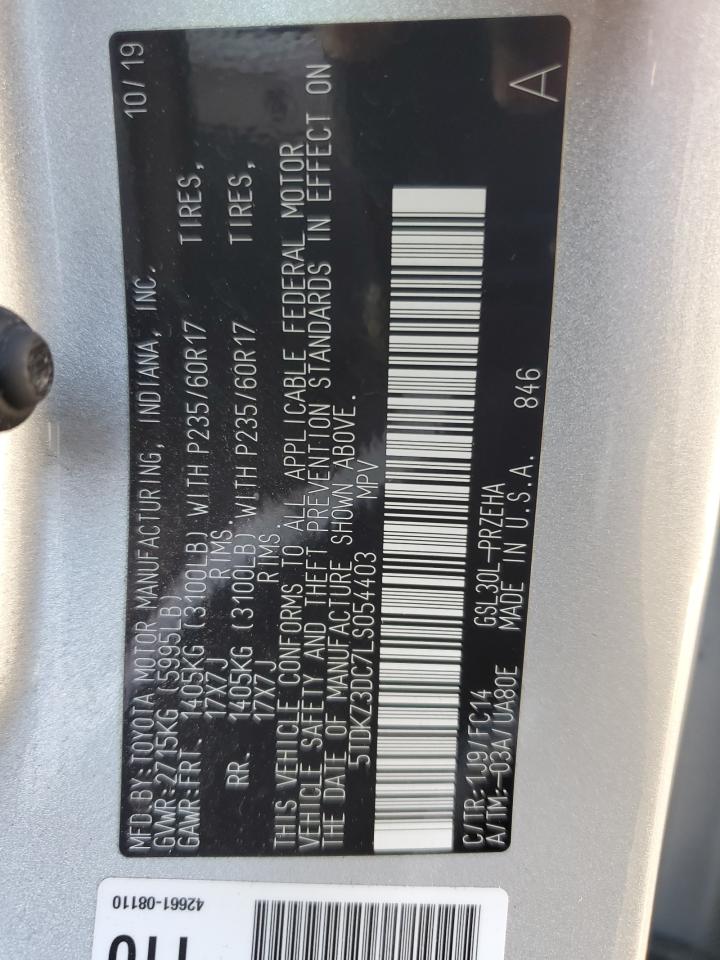 2020 Toyota Sienna VIN 5TDKZ3DC7LS054403 Copart auction photo, rear end / minor dent/scratches damage thumbnail 13