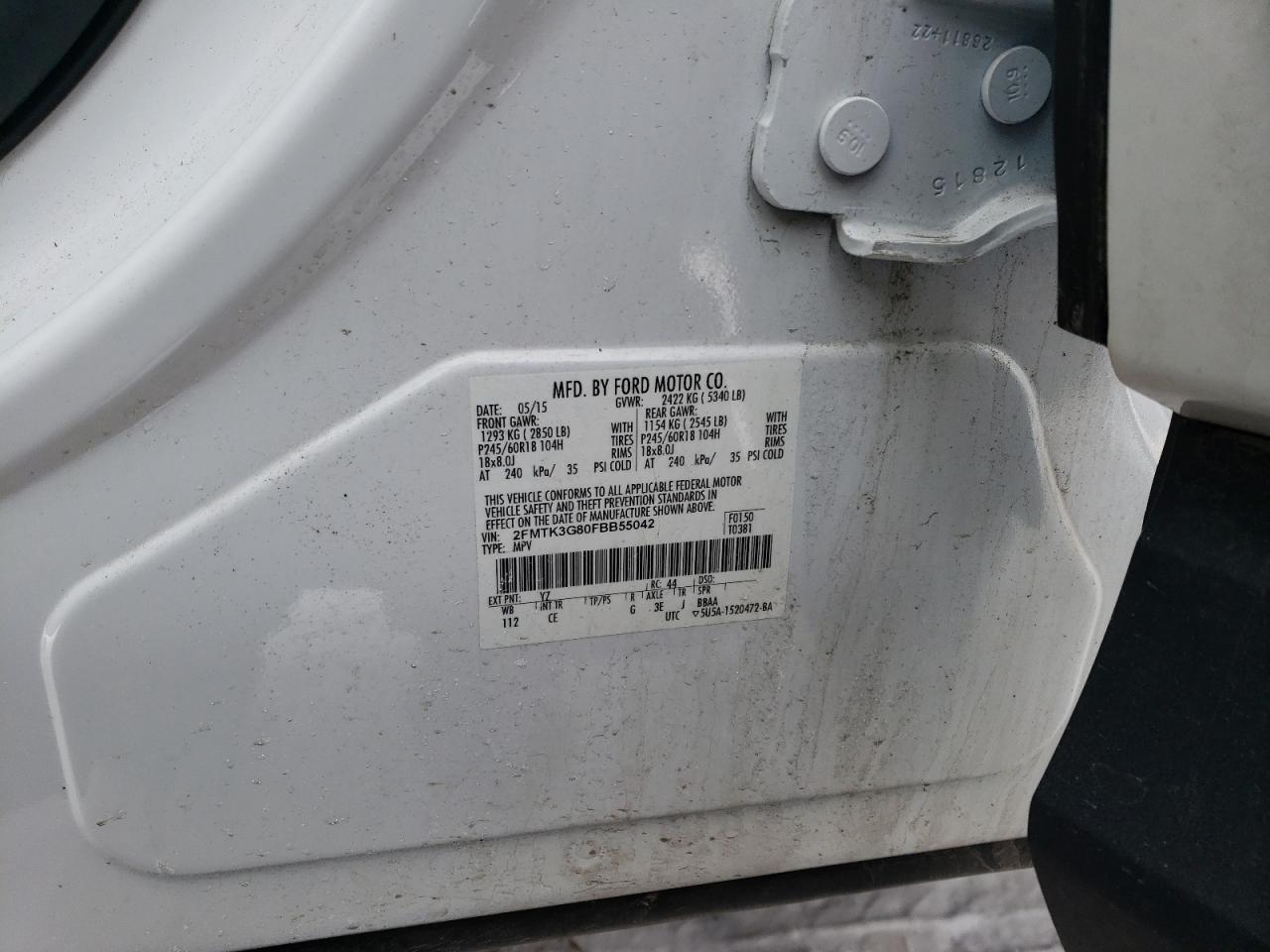 2015 Ford Edge VIN 2FMTK3G80FBB55042 Copart auction photo, rear end / side damage thumbnail 16