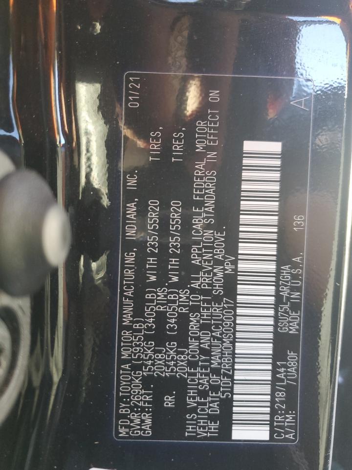 2021 Toyota Highlander VIN 5TDFZRBH0MS090017 Copart auction photo, front end / rear end damage thumbnail 13