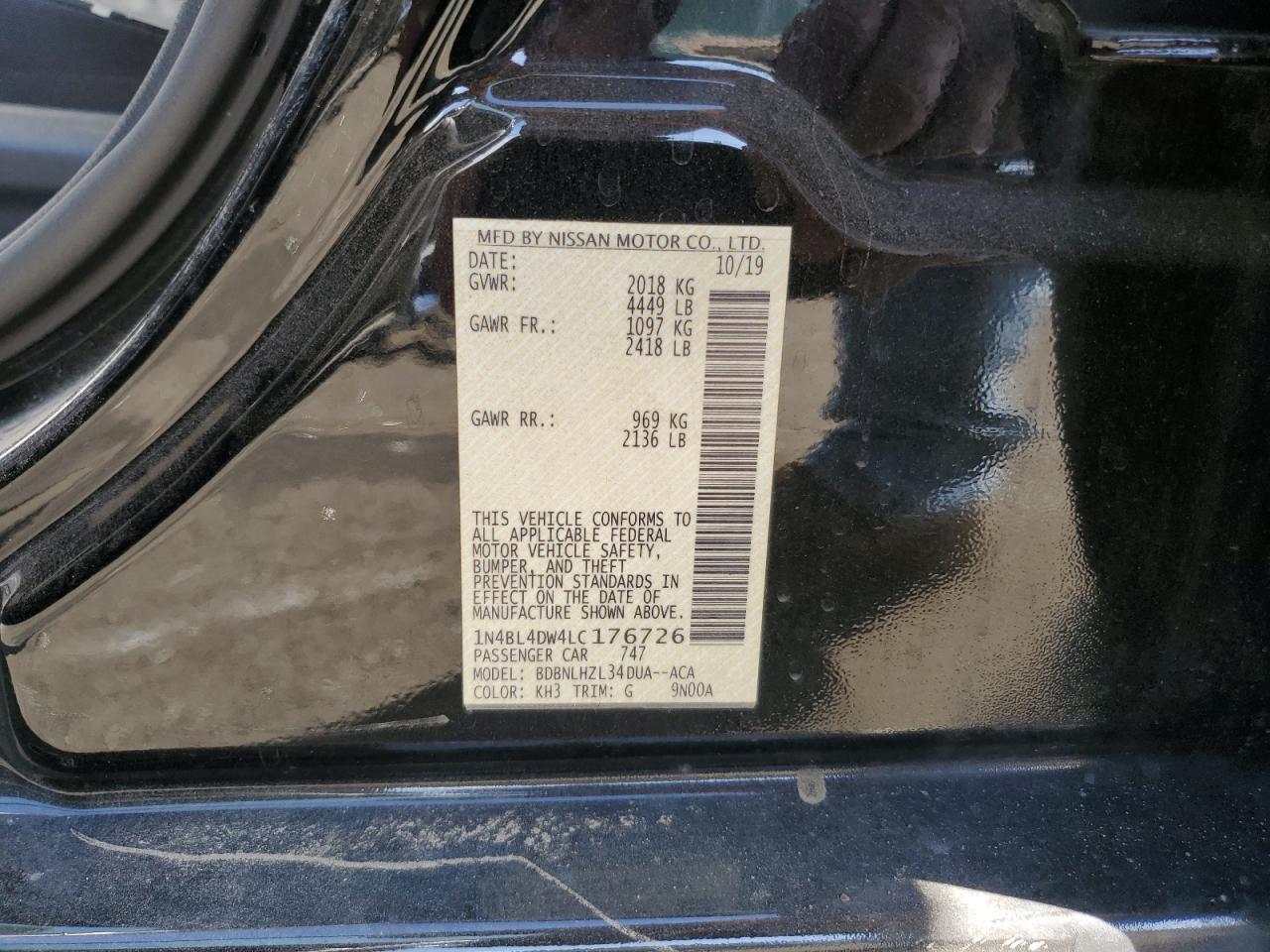 2020 Nissan Altima VIN 1N4BL4DW4LC176726 Copart auction photo, biohazard/chemical / all over damage thumbnail 13