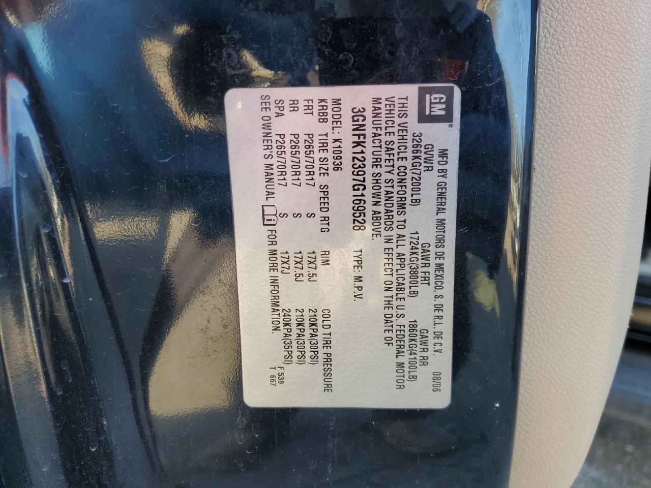 2007 Chevrolet Avalanche VIN 3GNFK12397G169528 Copart auction photo, all over damage thumbnail 13