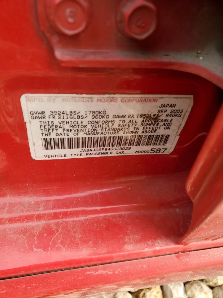 2004 Mitsubishi Lancer VIN JA3AJ66F94U023029 Copart auction photo, all over damage thumbnail 12