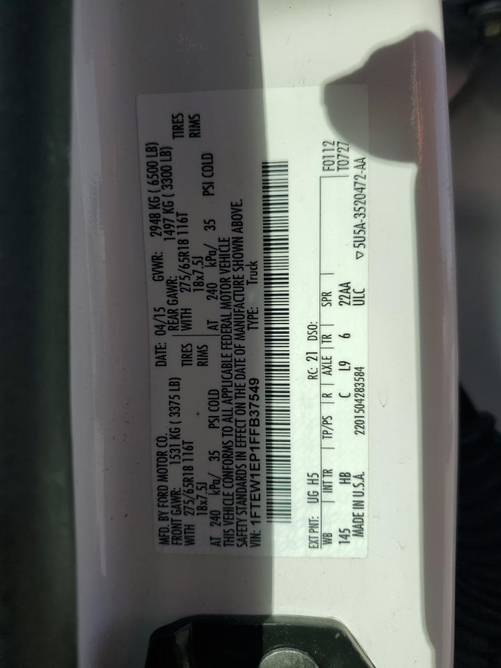 2015 Ford F-150 VIN 1FTEW1EP1FFB37549 Copart auction photo, rear end damage thumbnail 15