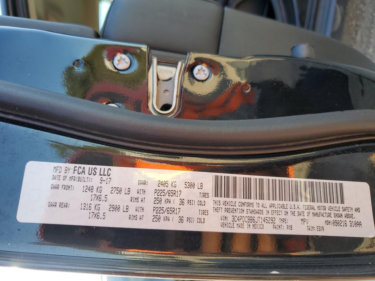 2018 Dodge Journey VIN 3C4PDCBB6JT145292 Copart auction photo, all over damage thumbnail 13