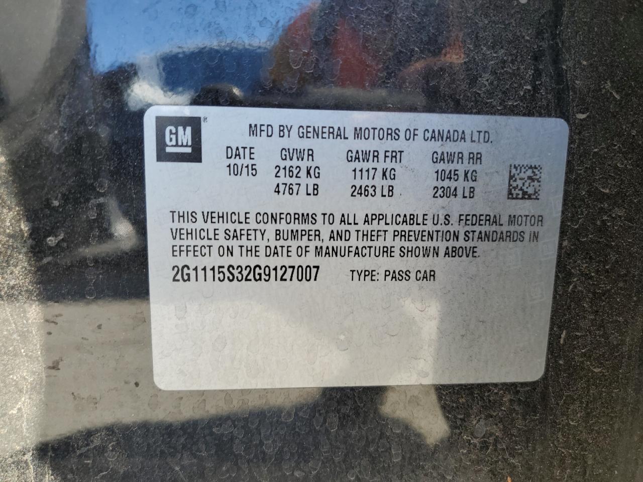 2016 Chevrolet Impala VIN 2G1115S32G9127007 Copart auction photo, all over damage thumbnail 12