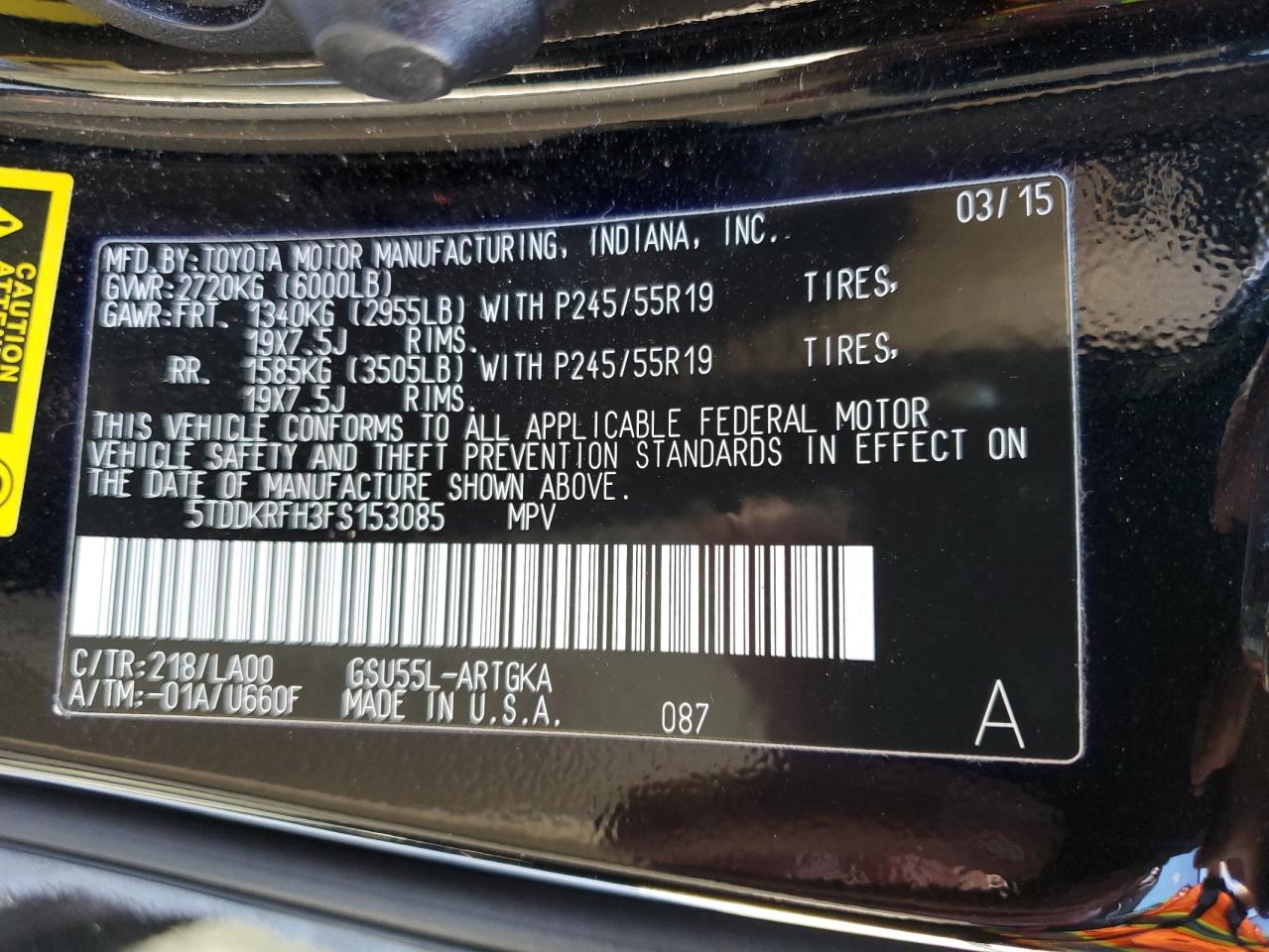 2015 Toyota Highlander VIN 5TDDKRFH3FS153085 Copart auction photo, front end damage thumbnail 16