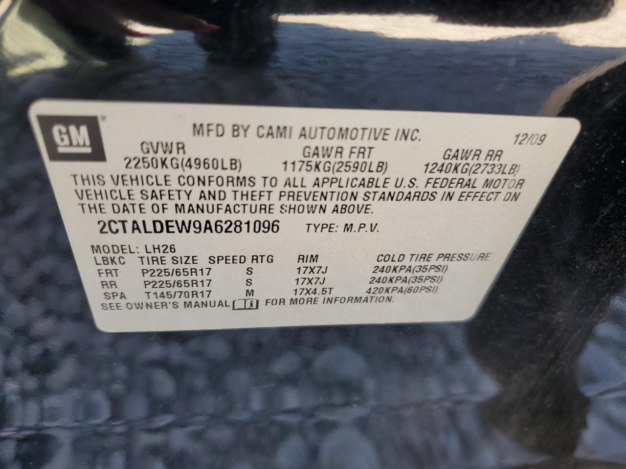 2010 GMC Terrain VIN 2CTALDEW9A6281096 Copart auction photo, front end damage thumbnail 14