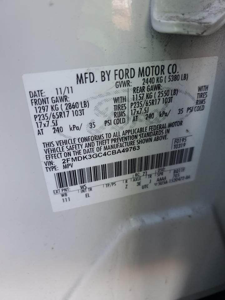 2012 Ford Edge VIN 2FMDK3GC4CBA49763 Copart auction photo, all over damage thumbnail 13