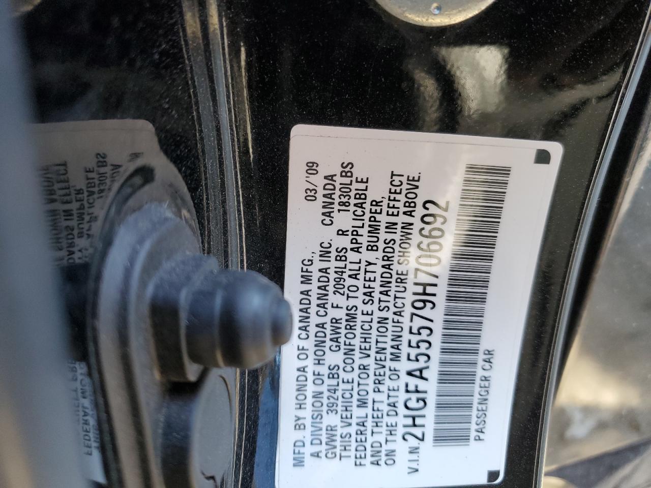 2009 Honda Civic VIN 2HGFA55579H706692 Copart auction photo, all over damage thumbnail 12