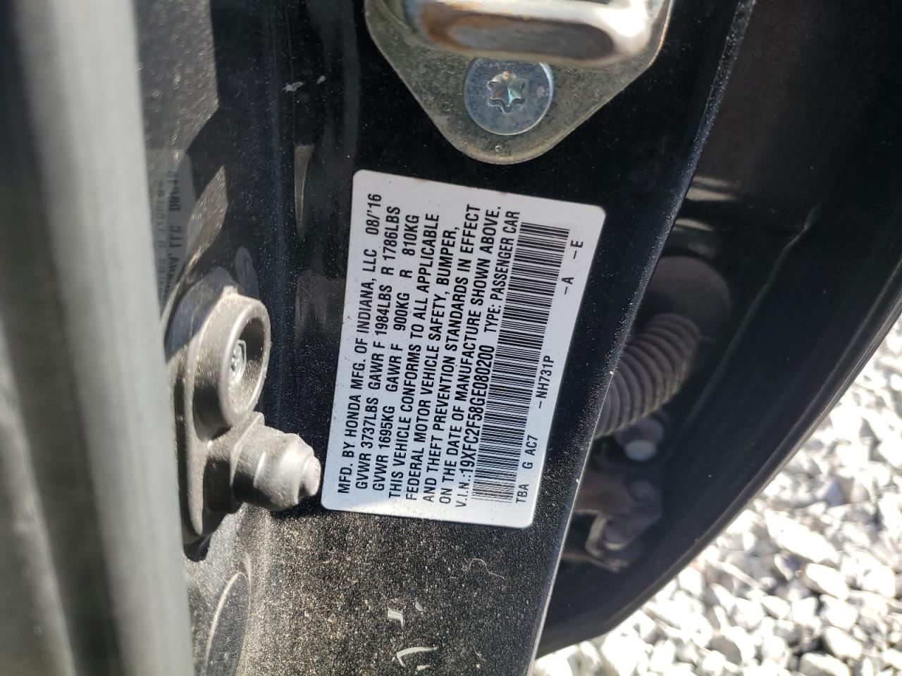 2016 Honda Civic VIN 19XFC2F58GE080200 Copart auction photo, side / front end damage thumbnail 12