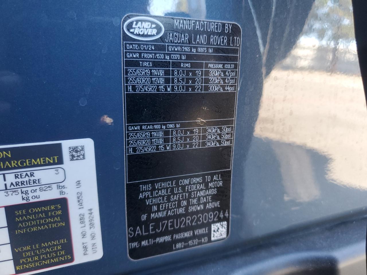 2024 Land Rover Defender VIN SALEJ7EU2R2309244 Copart auction photo, rear end damage thumbnail 14
