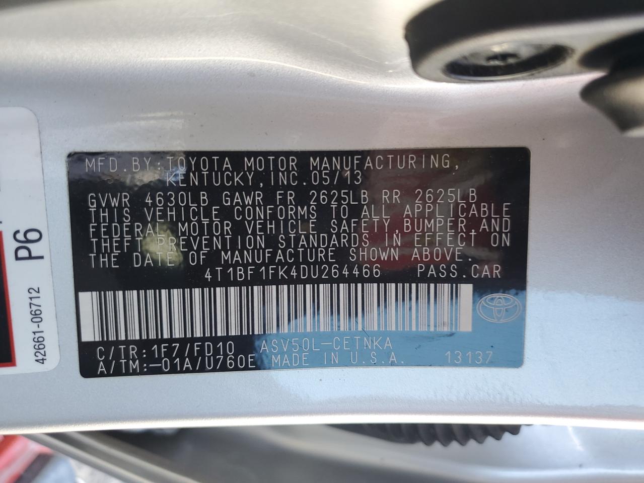2013 Toyota Camry VIN 4T1BF1FK4DU264466 Copart auction photo, rear end damage thumbnail 12