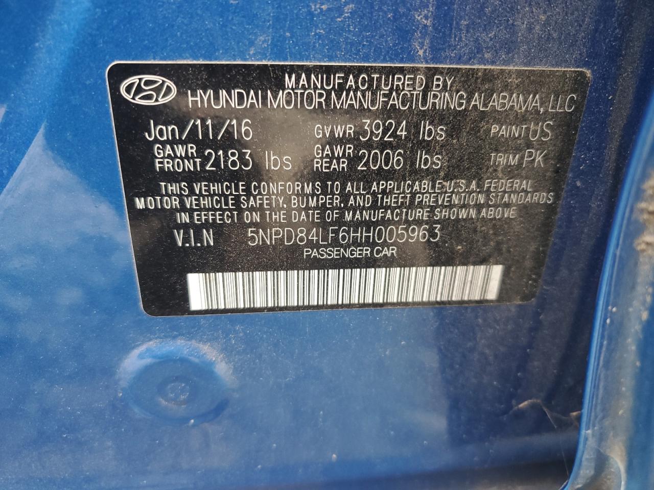 2017 Hyundai Elantra VIN 5NPD84LF6HH005963 Copart auction photo, front end damage thumbnail 14