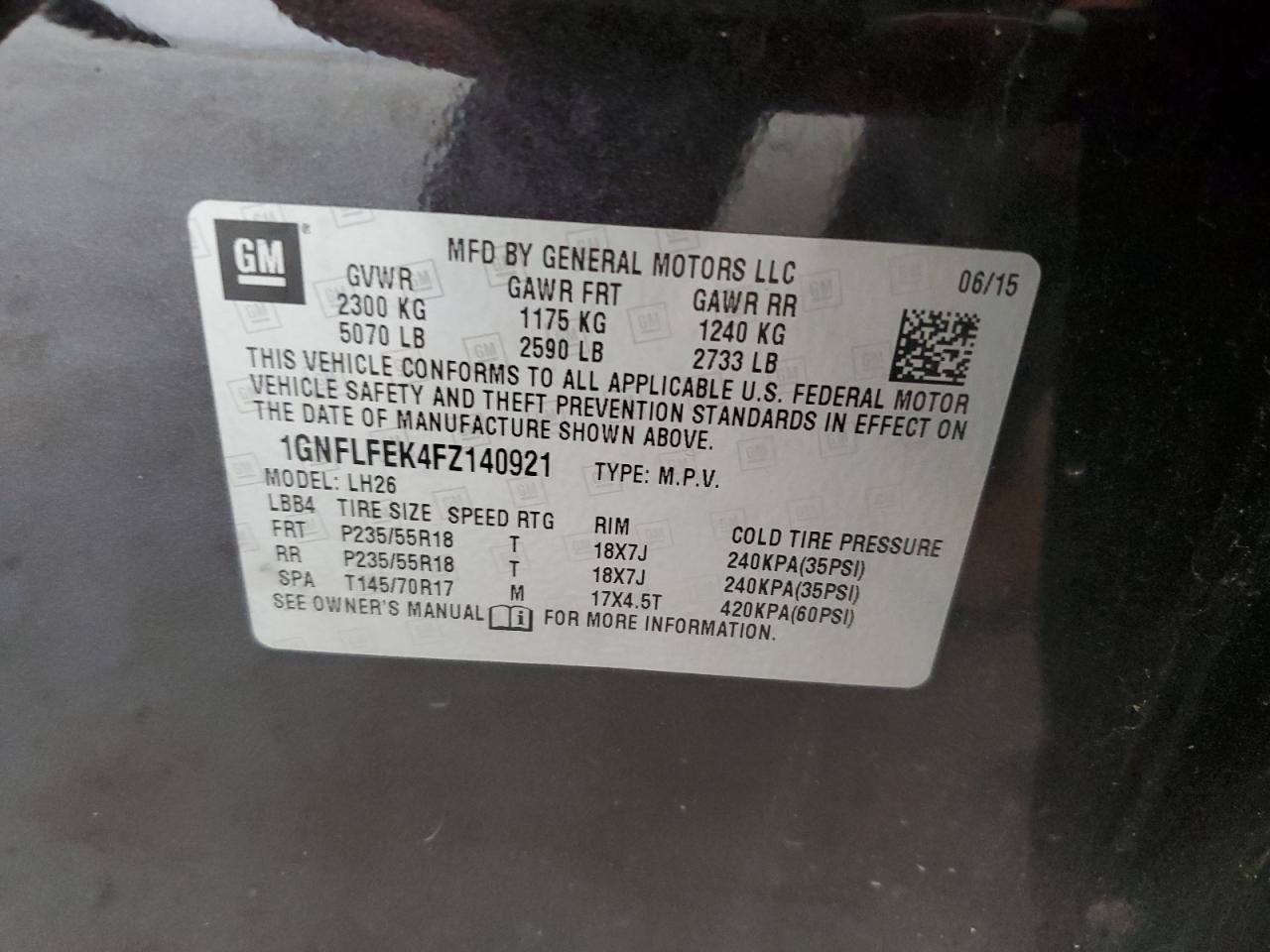 2015 Chevrolet Equinox VIN 1GNFLFEK4FZ140921 Copart auction photo, mechanical damage thumbnail 13