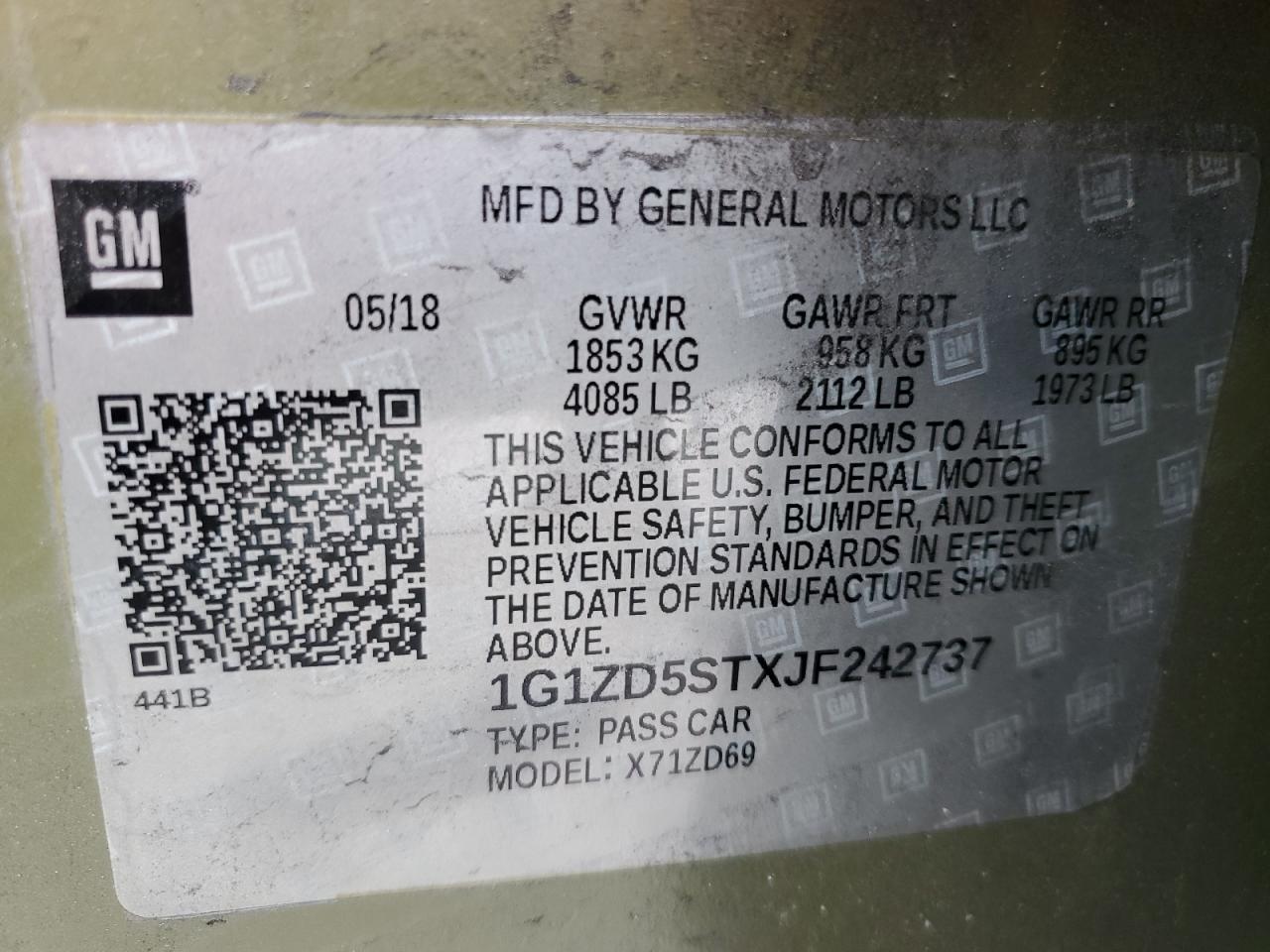 2018 Chevrolet Malibu VIN 1G1ZD5STXJF242737 Copart auction photo, front end / undercarriage damage thumbnail 12