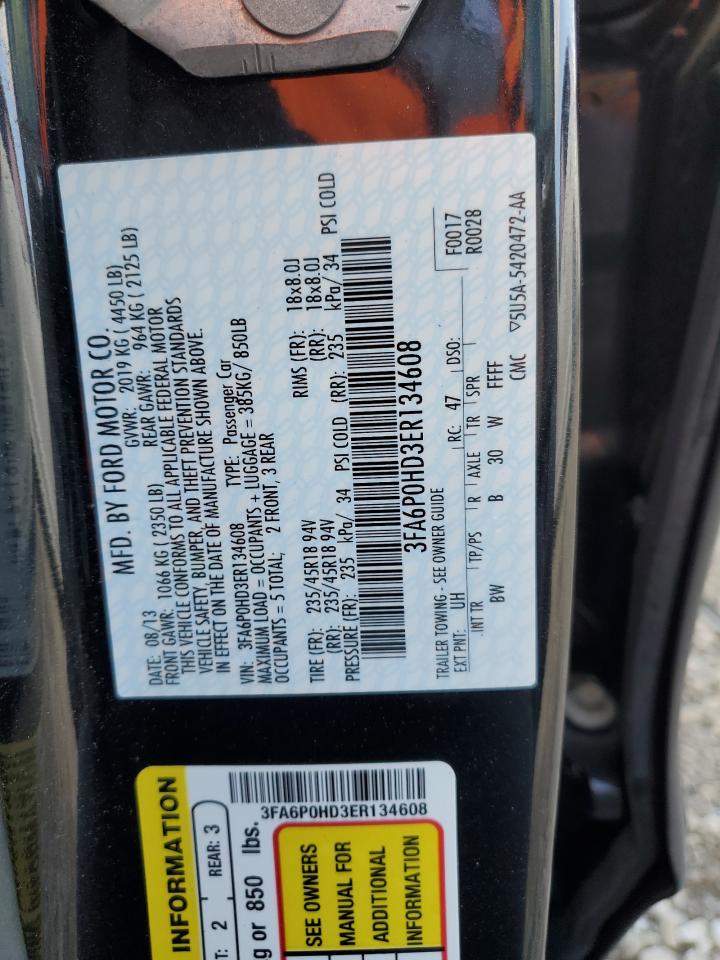 2014 Ford Fusion VIN 3FA6P0HD3ER134608 Copart auction photo, front end damage thumbnail 12