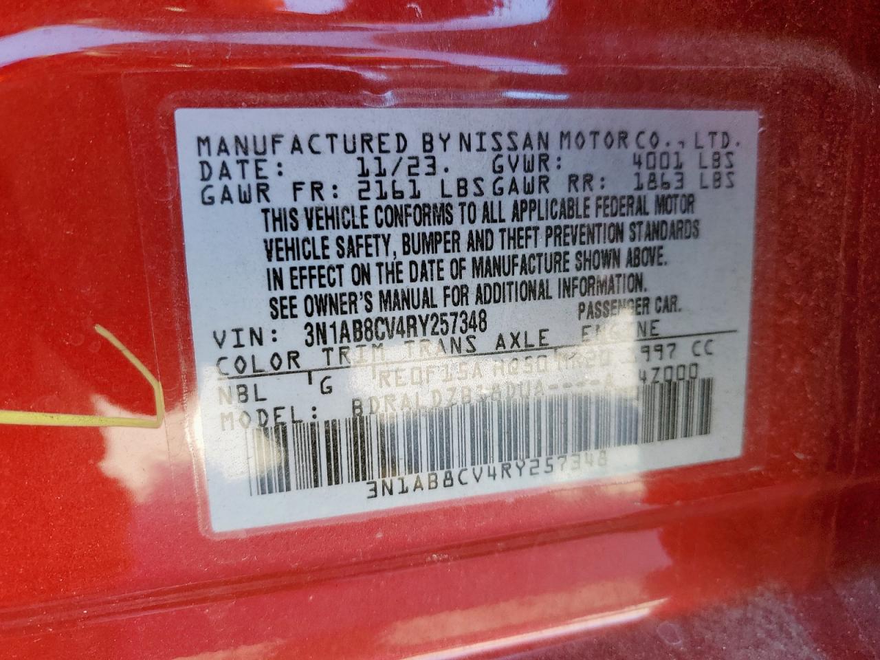2024 Nissan Sentra VIN 3N1AB8CV4RY257348 Copart auction photo, rear end damage thumbnail 13