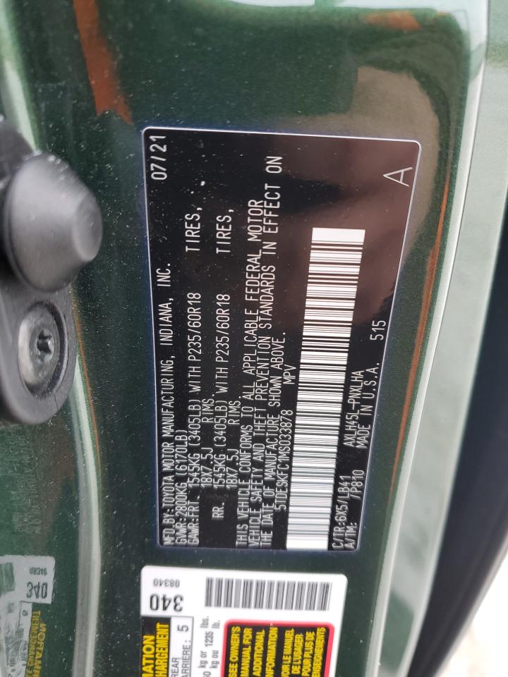 2021 Toyota Sienna VIN 5TDESKFC1MS033878 Copart auction photo, rear end / side damage thumbnail 14