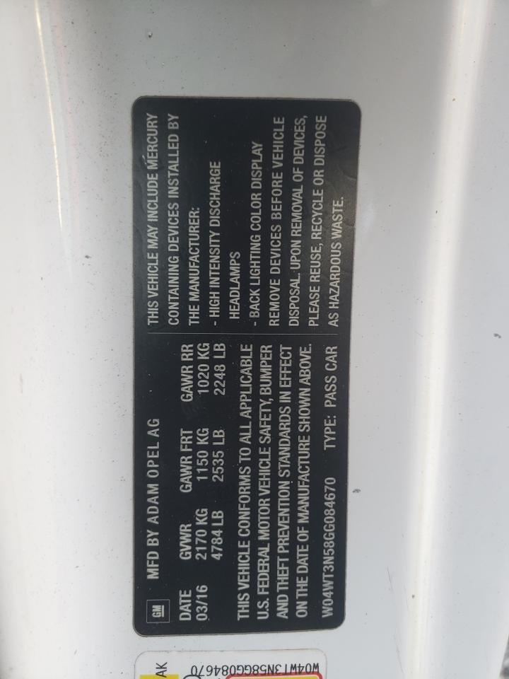 2016 Buick Cascada VIN W04WT3N58GG084670 Copart auction photo, water/flood damage thumbnail 11