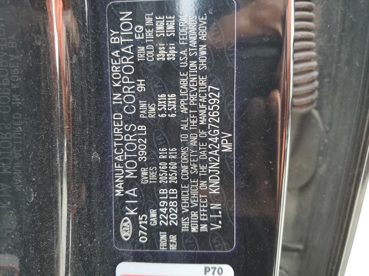 2016 KIA Soul VIN KNDJN2A24G7265927 Copart auction photo, vandalism damage thumbnail 13