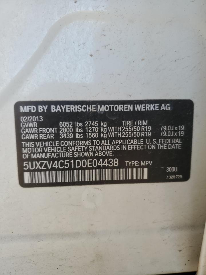 2013 BMW X5 VIN 5UXZV4C51D0E04438 Copart auction photo, front end damage thumbnail 13