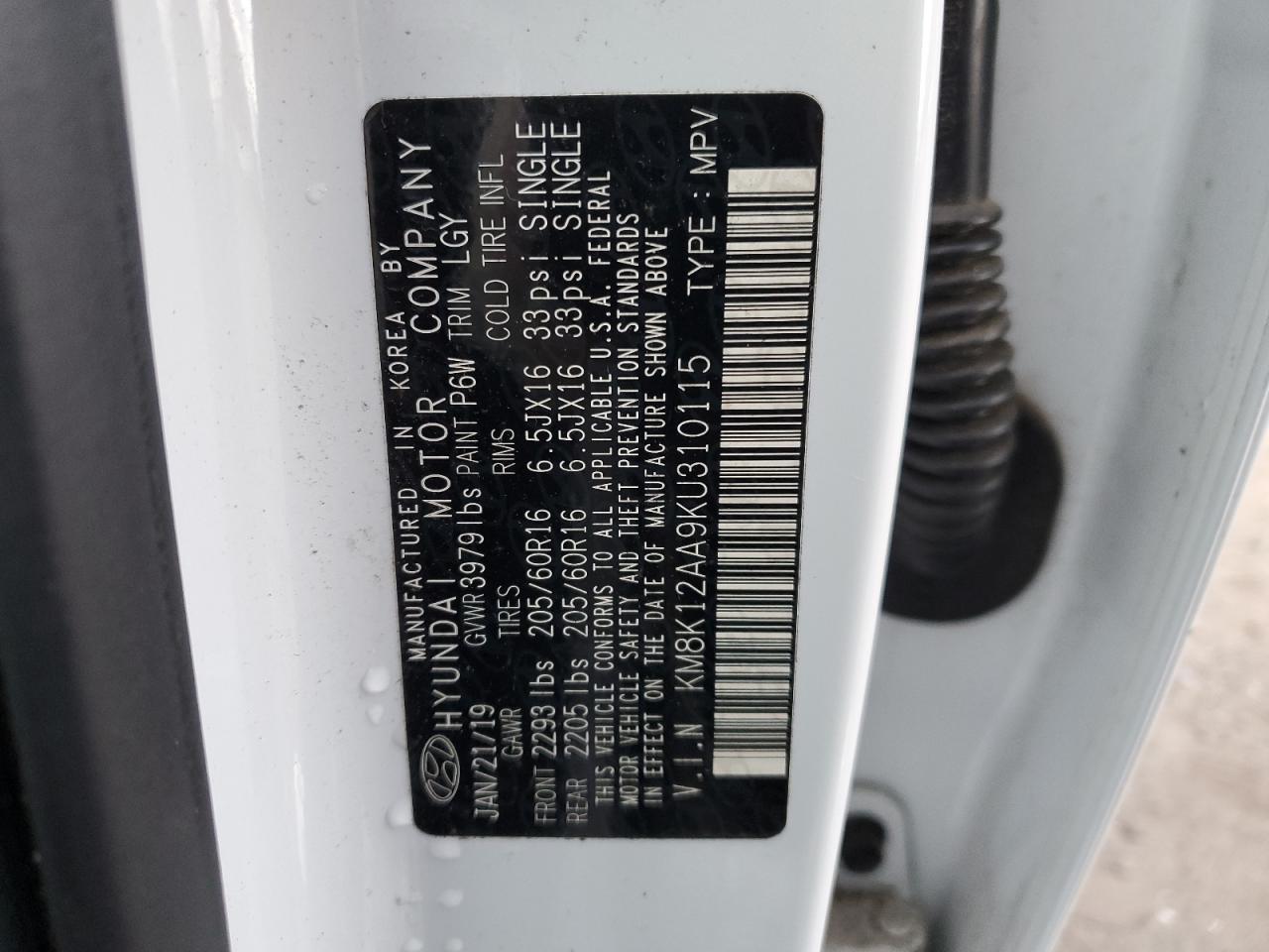 2019 Hyundai Kona VIN KM8K12AA9KU310115 Copart auction photo, all over damage thumbnail 13