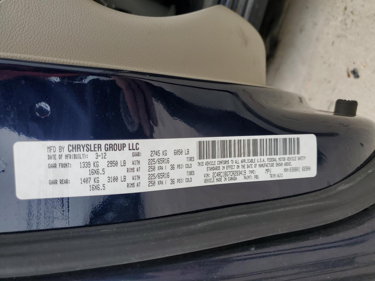 2012 Chrysler Town & Country VIN 2C4RC1BG7CR293419 Copart auction photo, rear end / front end damage thumbnail 13