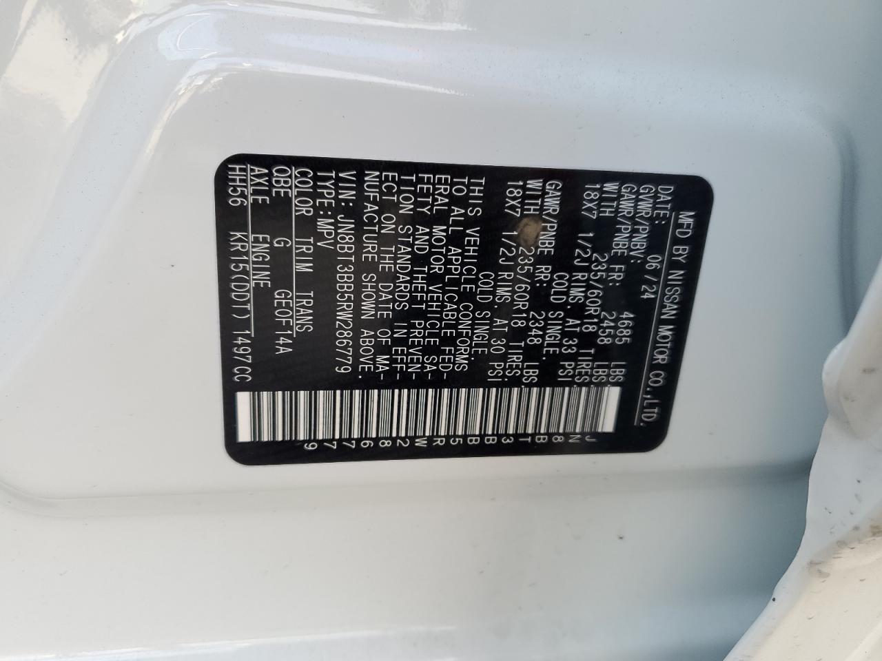 2024 Nissan Rogue VIN JN8BT3BB5RW286779 Copart auction photo, front end damage thumbnail 15