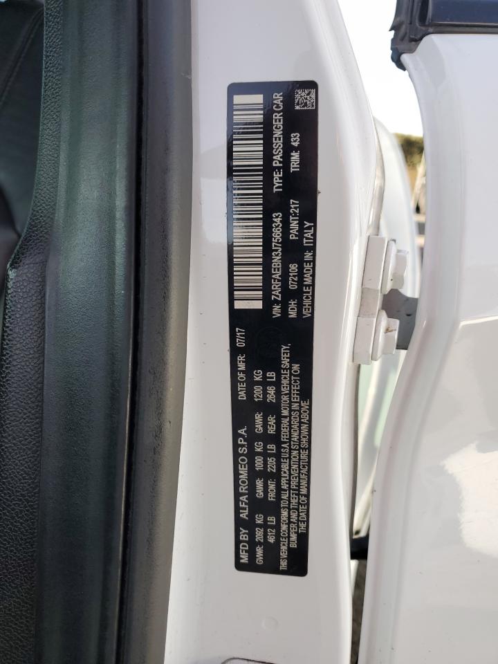 2018 Alfa Romeo Giulia VIN ZARFAEBN3J7566343 Copart auction photo, front end / side damage thumbnail 13