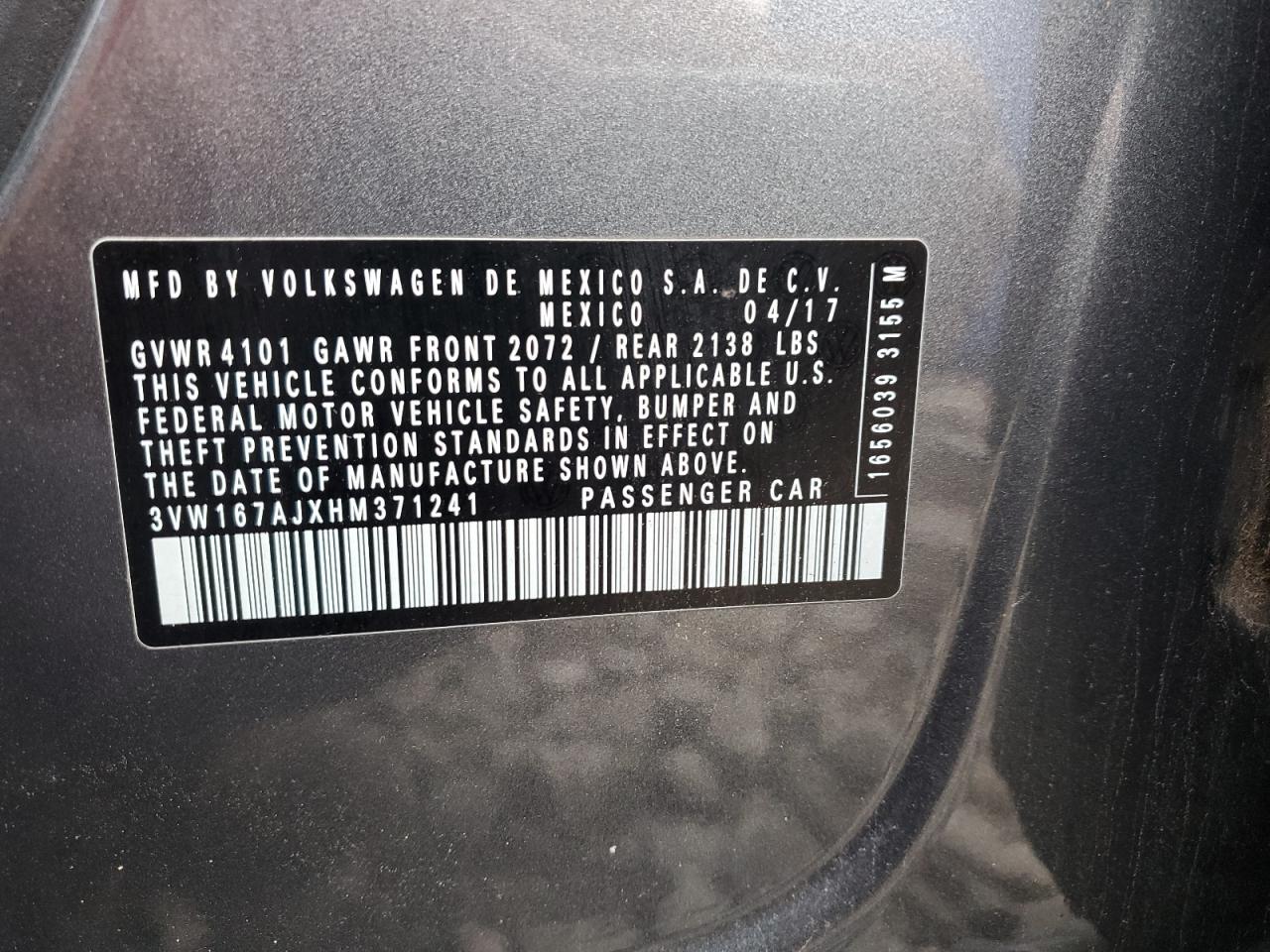 2017 Volkswagen Jetta VIN 3VW167AJXHM371241 Copart auction photo, front end / minor dent/scratches damage thumbnail 12