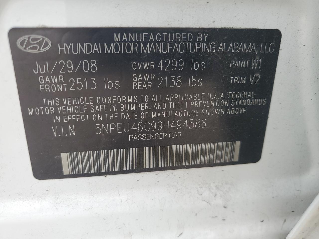 2009 Hyundai Sonata VIN 5NPEU46C99H494586 Copart auction photo, front end damage thumbnail 12