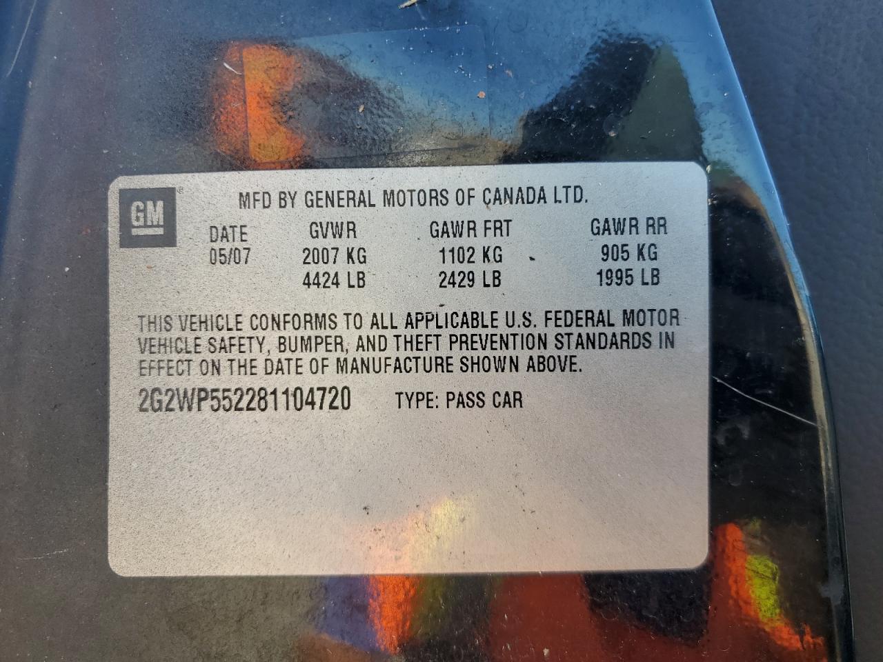 2008 Pontiac Grand Prix VIN 2G2WP552281104720 Copart auction photo, all over damage thumbnail 12