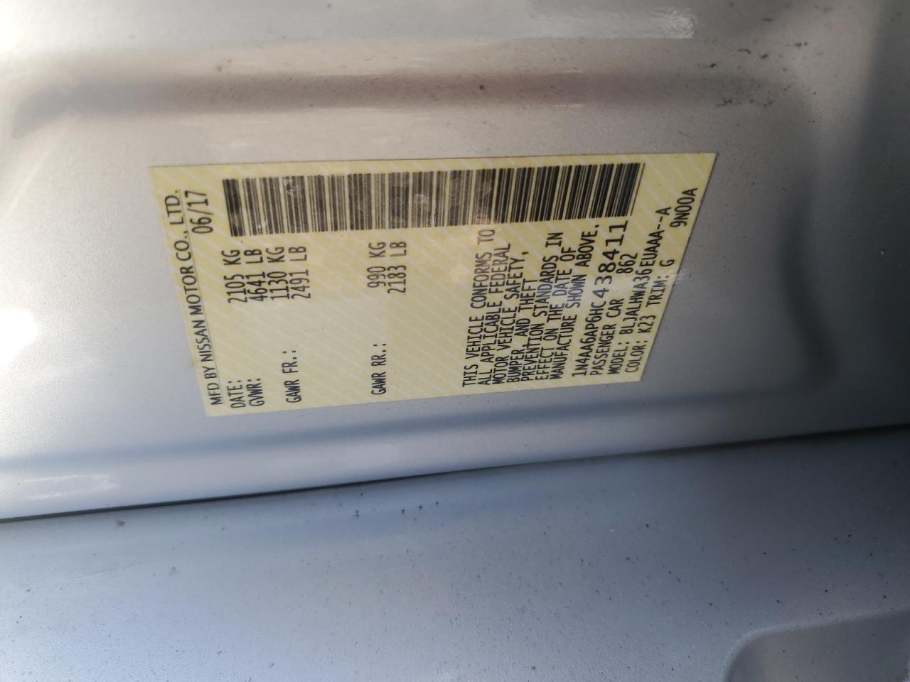2017 Nissan Maxima VIN 1N4AA6AP6HC438411 Copart auction photo, front end / front end damage thumbnail 12
