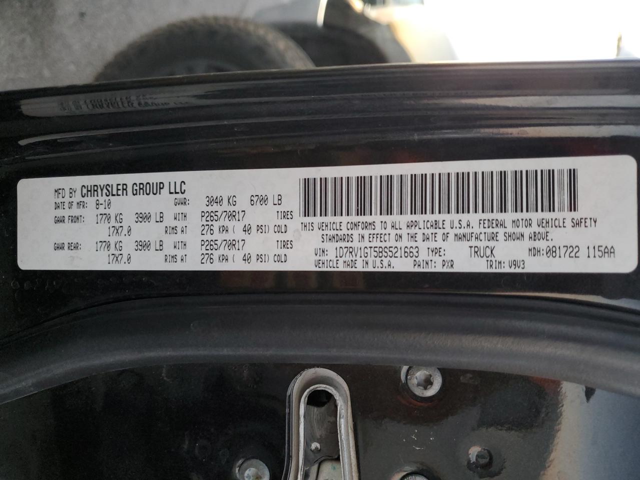 2011 Dodge RAM VIN 1D7RV1GT5BS521663 Copart auction photo, front end damage thumbnail 14