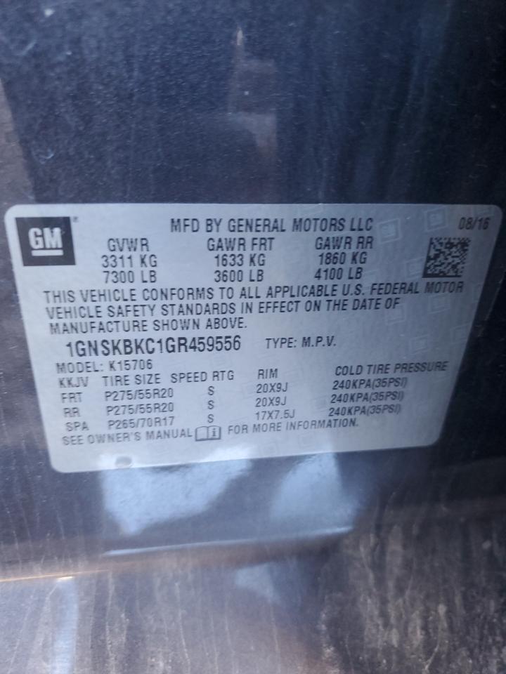 2016 Chevrolet Tahoe VIN 1GNSKBKC1GR459556 Copart auction photo, front end damage thumbnail 16
