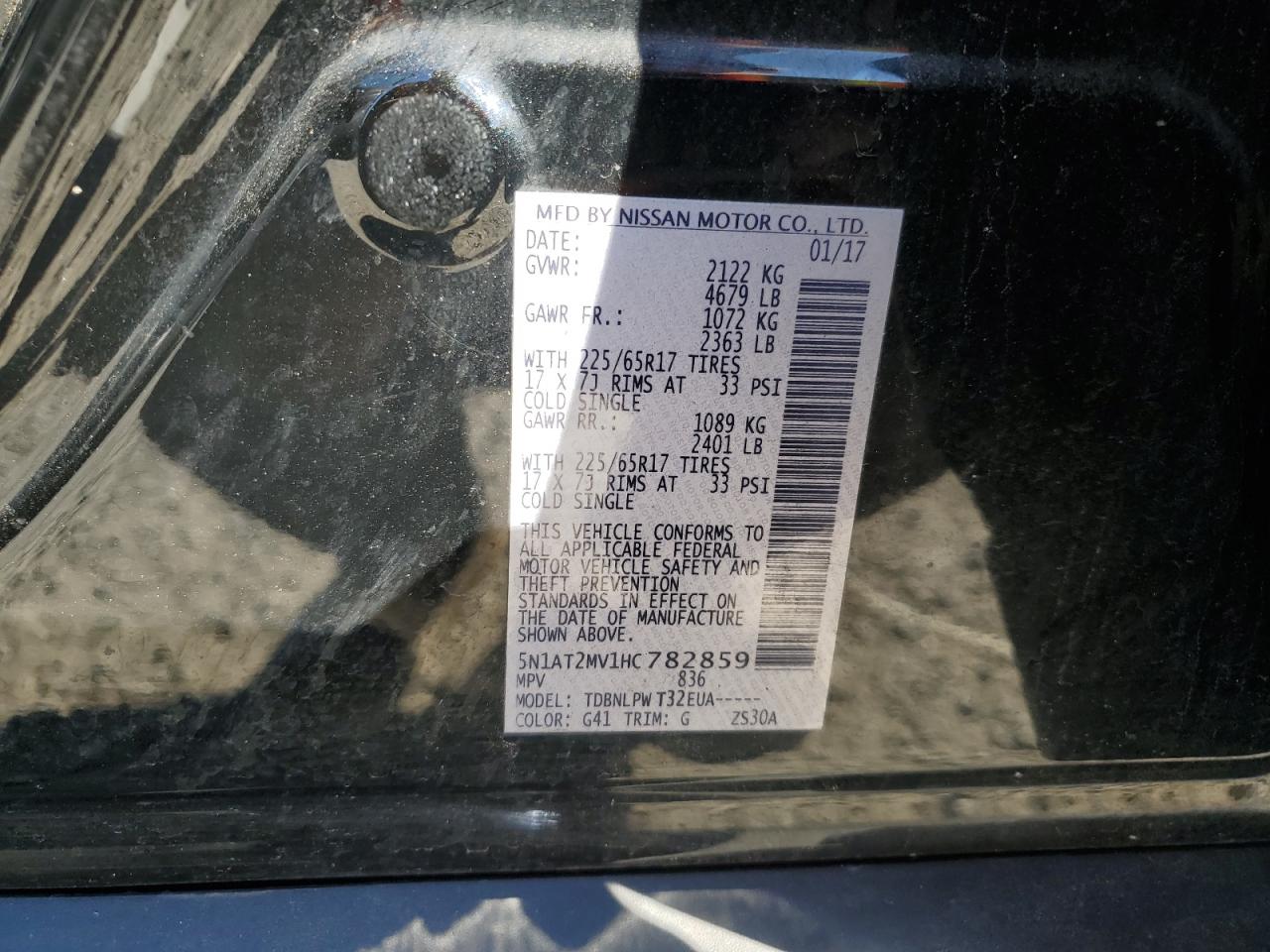 2017 Nissan Rogue VIN 5N1AT2MV1HC782859 Copart auction photo, front end damage thumbnail 12