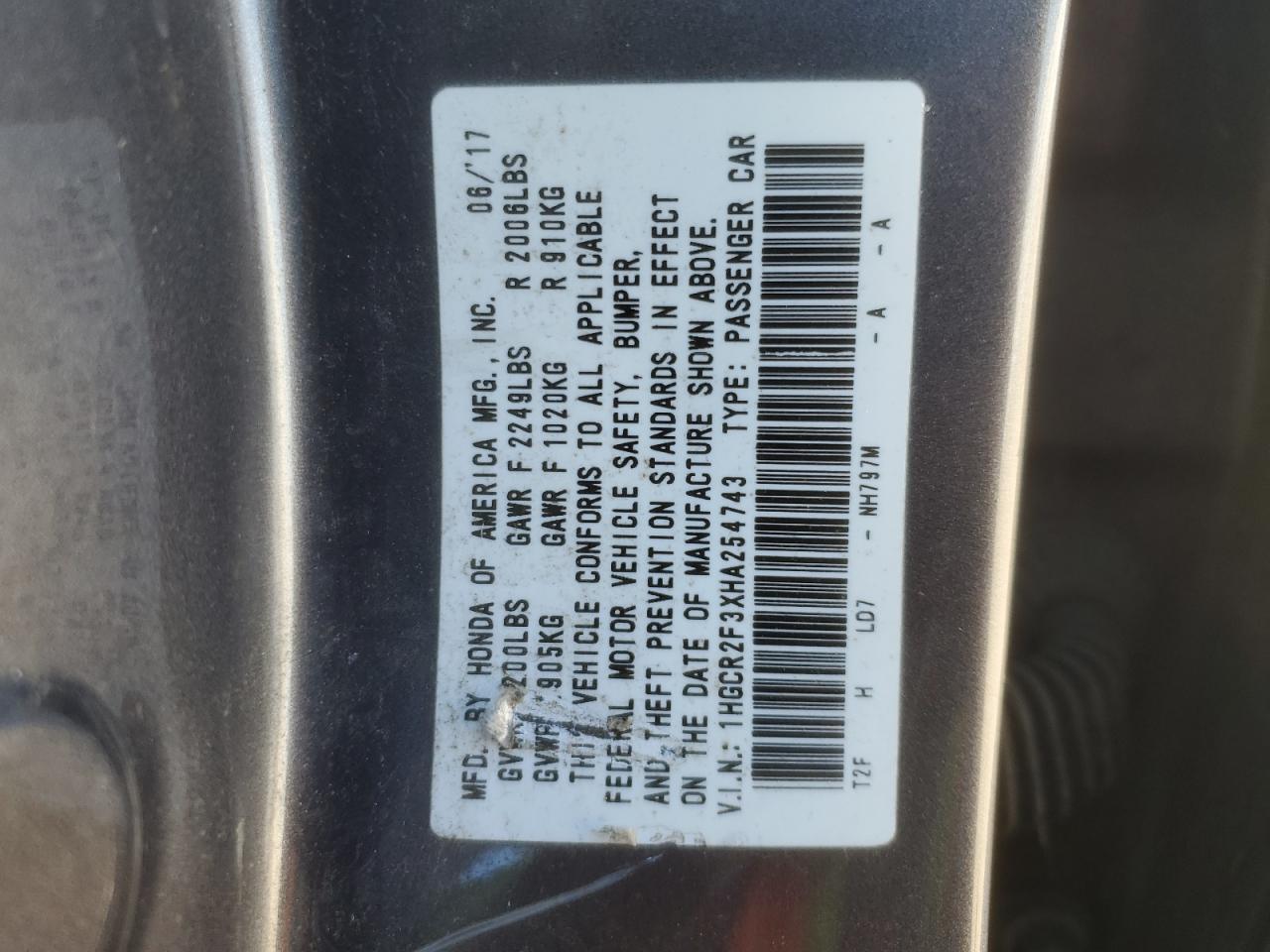2017 Honda Accord VIN 1HGCR2F3XHA254743 Copart auction photo, front end damage thumbnail 12